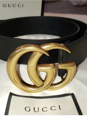 Gucci marmont Leather Belt in Black with Gold Buckle GG